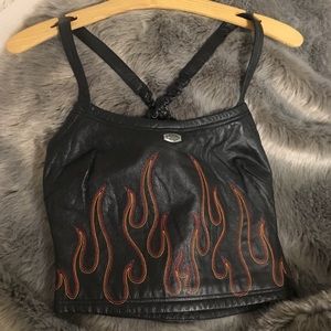 Harley Davidson Leather Flame Crop Top Tank